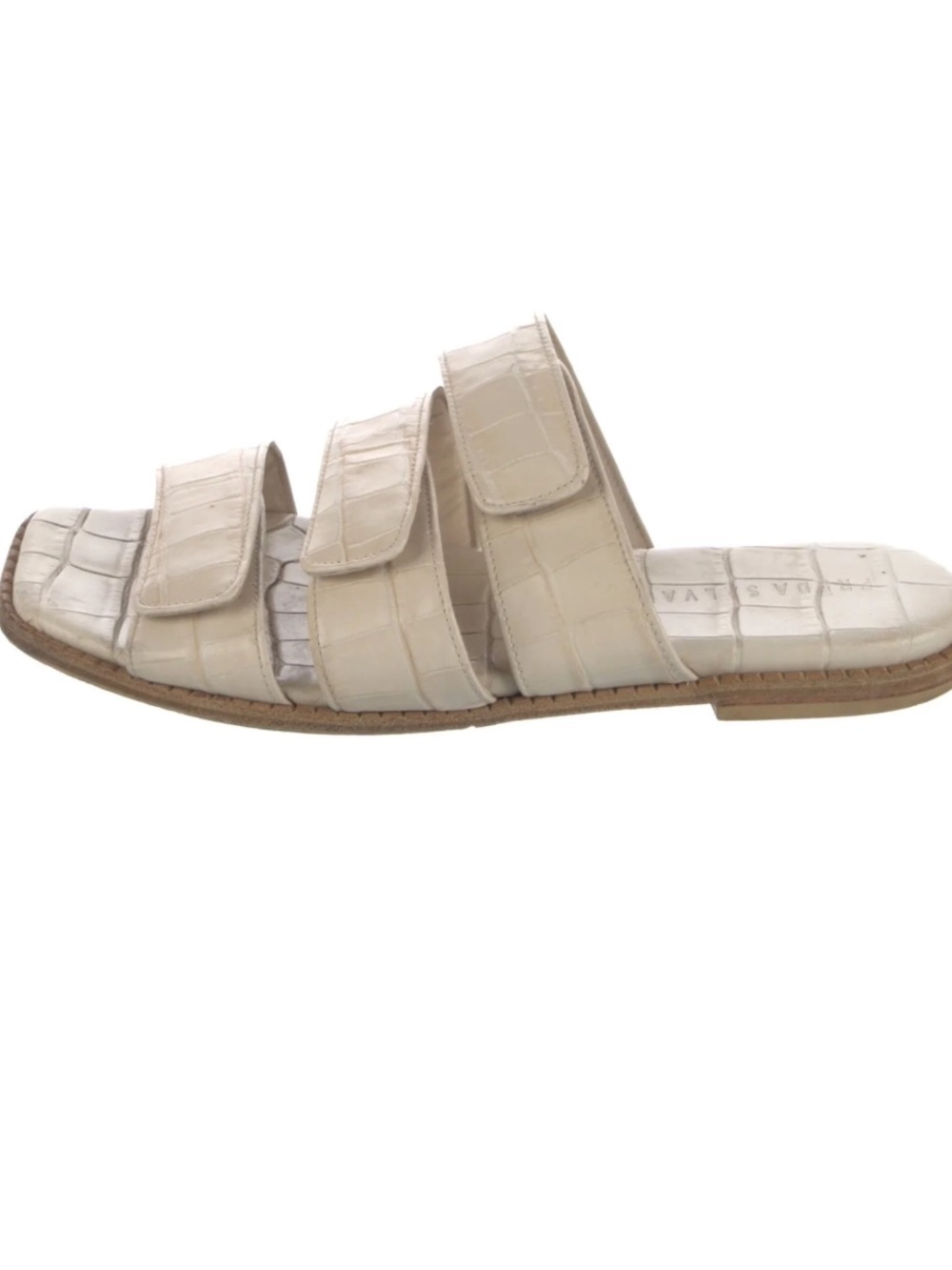 Freda Salvador white/off white leather embossed crocodile slide sandals size 10
